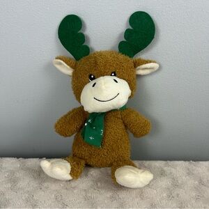 Greenbrier International Moose Deer Plush Stuffed Animal Green Scarf Brown Cream